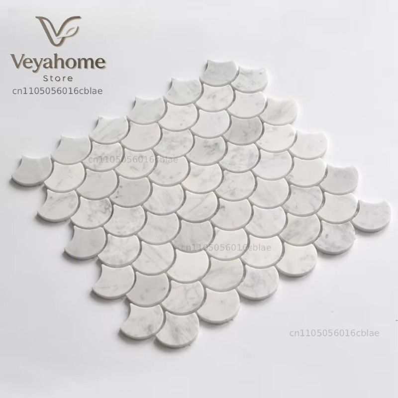 Home Bathroom Tiles - Fish Scale Scalloped Marble Mosaic Tile