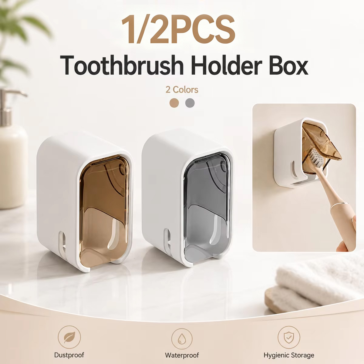 Toothbrush Holder Set - 1/2PCS Wall Mounted Toothbrush Holder Box