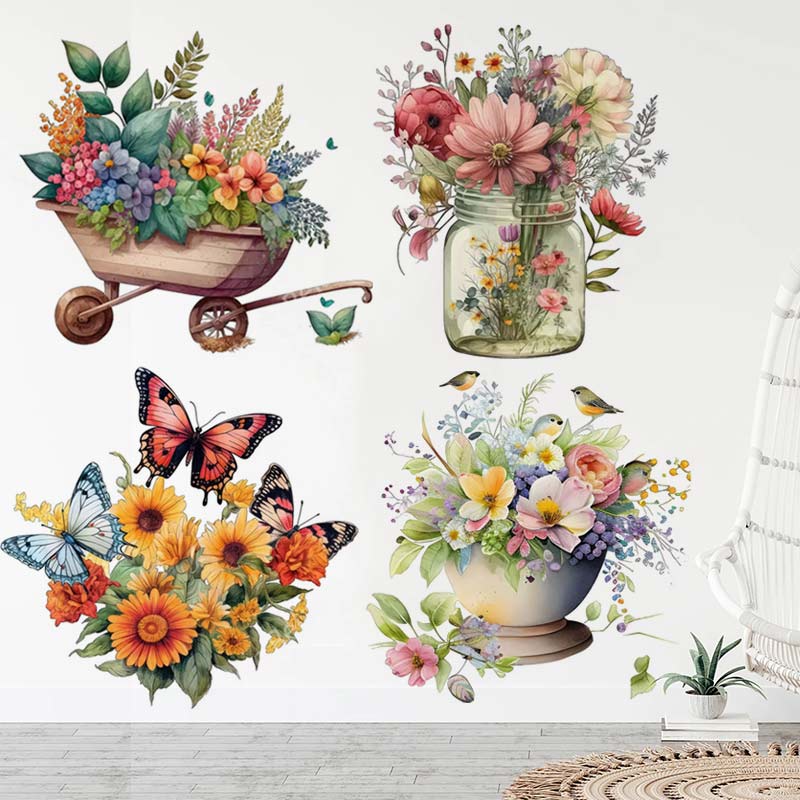 Home Bathroom Tiles - Rural Style Flower Watercolor Wall Sticker