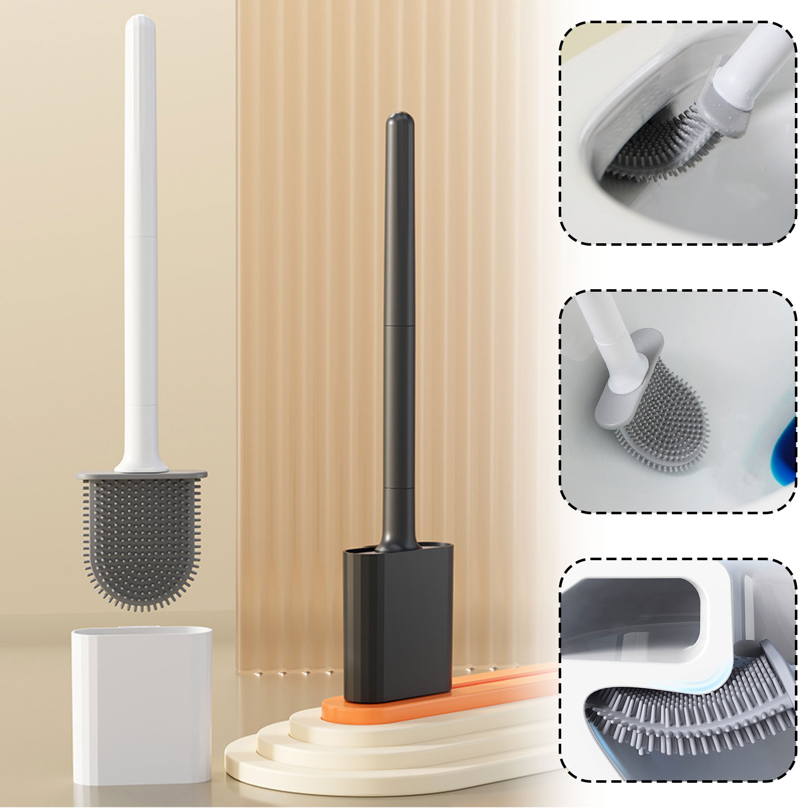 Home Bathroom Equipment - Silicone Toilet Brush With Holder Wall-Mounted