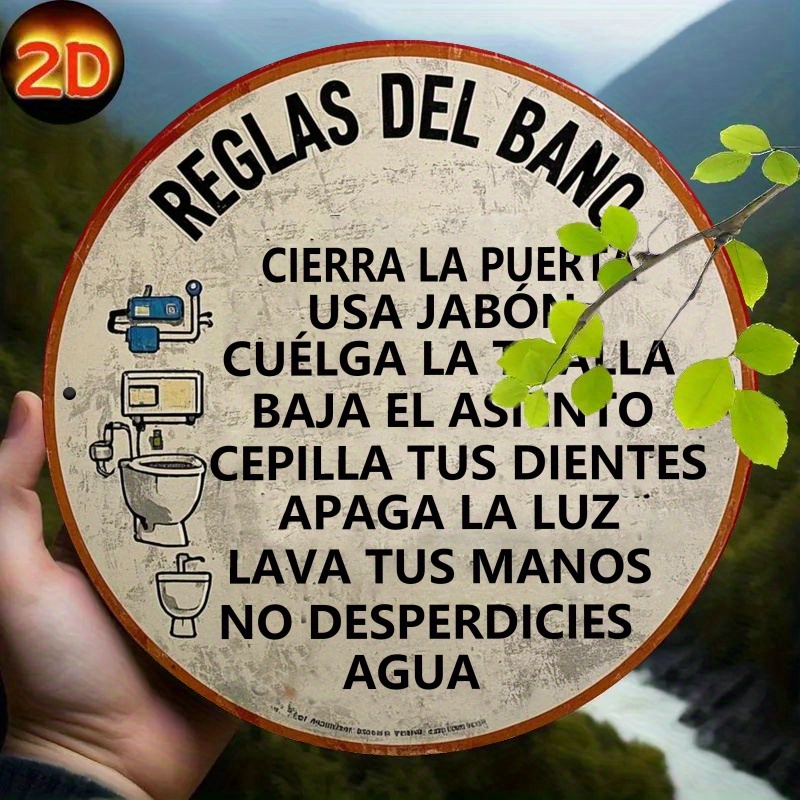 Home Bathroom Decor - 2D Flat, 1pc Spanish Bathroom Rules