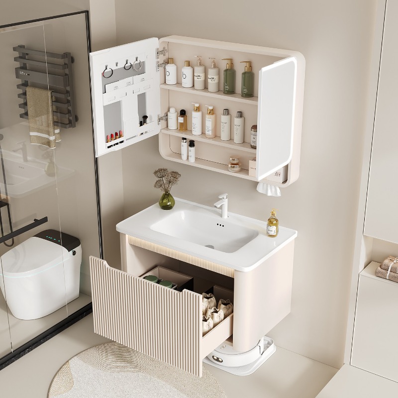 Home Bathroom Partition Wall - Partitions Storage Cupboard Organizer Mirror Toilet