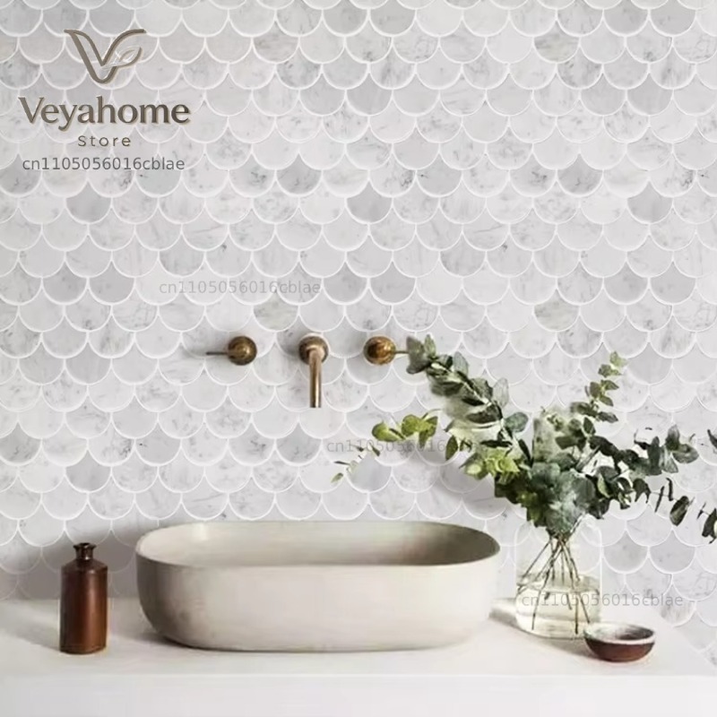 Fish Scale Scalloped Marble Mo - Home Bathroom Tiles 评论和价格