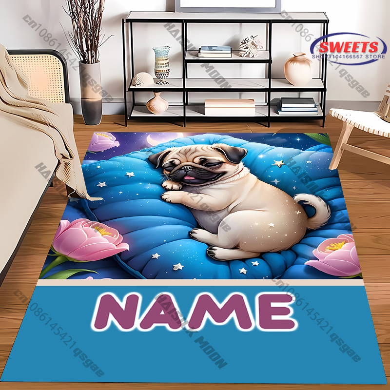 Personalized Pug Dog Area Rug, - Home Bathroom Name 评论和价格