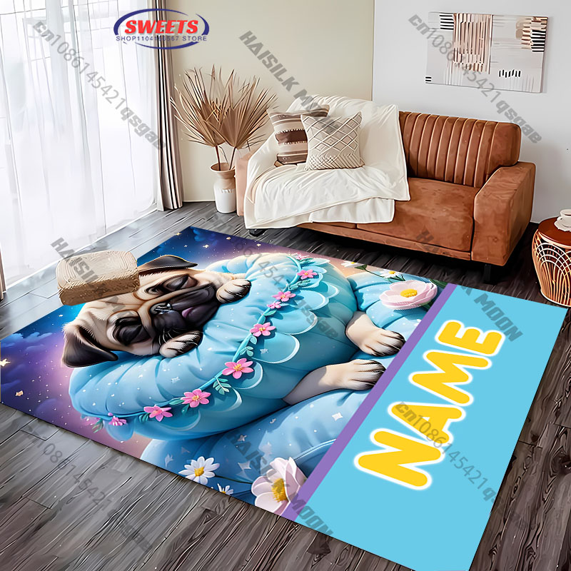 Personalized Pug Dog Area Rug, - Home Bathroom Name 评论和价格