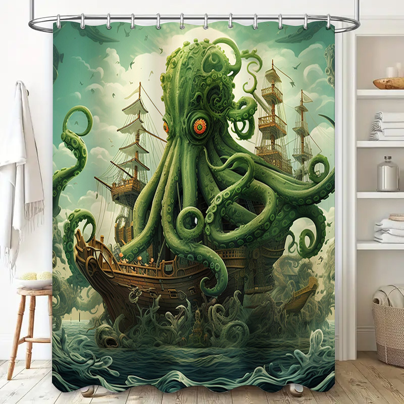Octopus Ship Shower Curtain Su - Home Bathroom Ideas 评论和价格