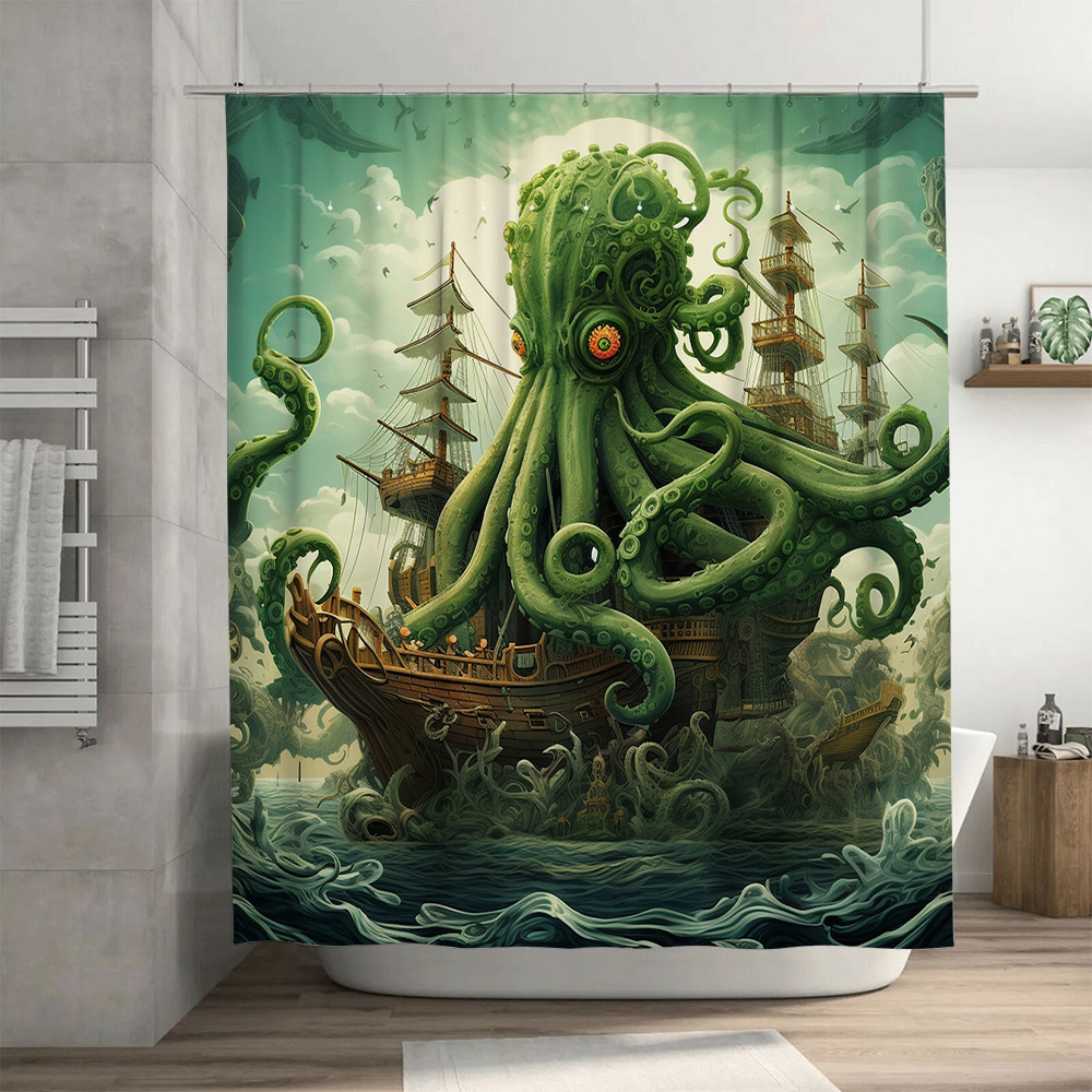 Octopus Ship Shower Curtain Su - Home Bathroom Ideas 评论和价格