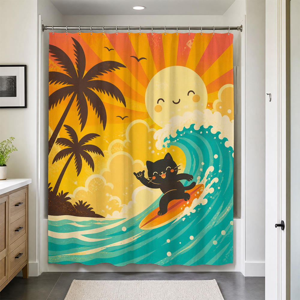Cute Cat Tropical Sunset Showe - Home Bathroom Ideas 评论和价格