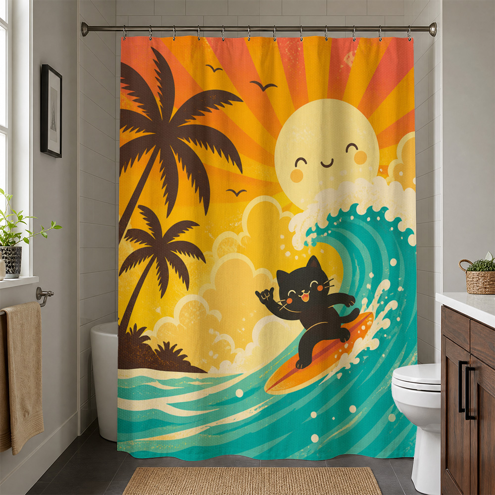 Cute Cat Tropical Sunset Showe - Home Bathroom Ideas 评论和价格