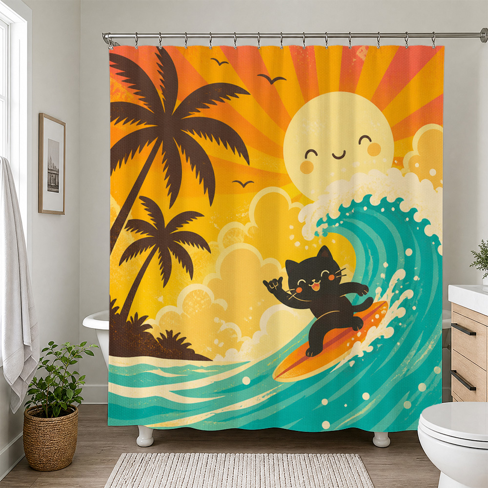 Cute Cat Tropical Sunset Showe - Home Bathroom Ideas 评论和价格