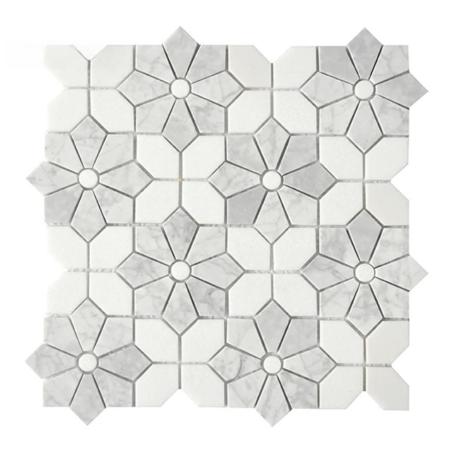 Mosaic Marble Tile for White M - Home Bathroom Tiles Design 评论和价格