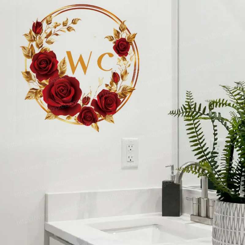 Creative Red Gold Flower Bathr - Home Bathroom Tiles Design 评论和价格