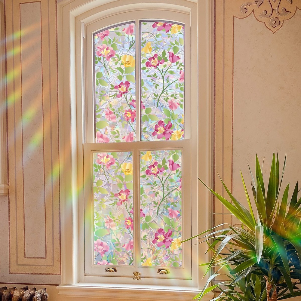 Colorful Floral Window Film Su - Home Bathroom Partition Wall 评论和价格