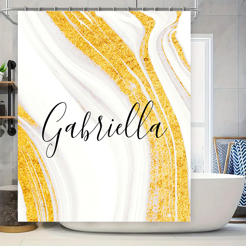 Gold Marble Shower Curtain Per - Home Bathroom Name 评论和价格