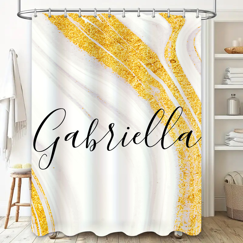 Gold Marble Shower Curtain Per - Home Bathroom Name 评论和价格