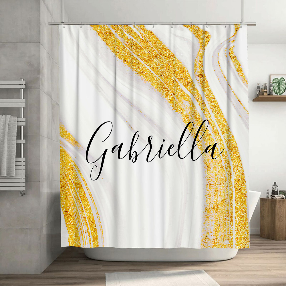 Gold Marble Shower Curtain Per - Home Bathroom Name 评论和价格