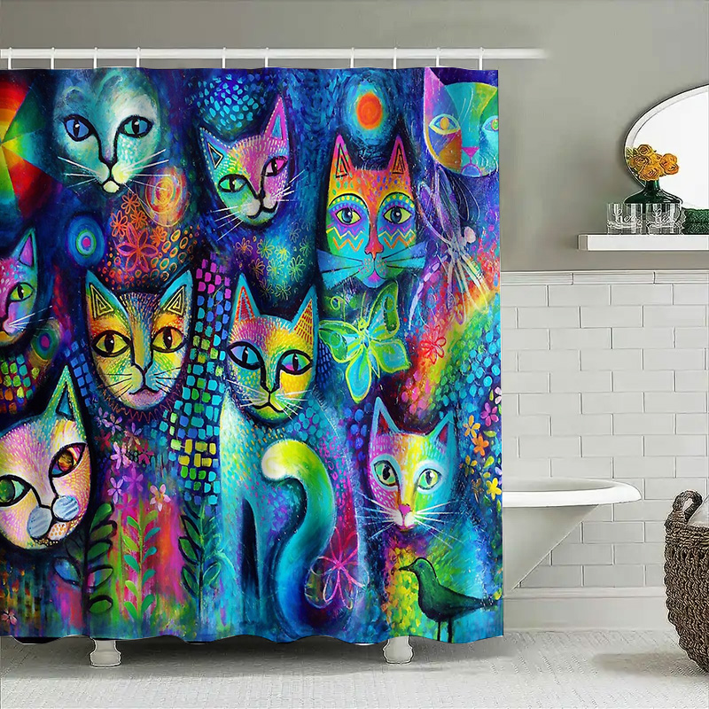 Cat Shower Curtain Artistic An - Home Bathroom Ideas 评论和价格