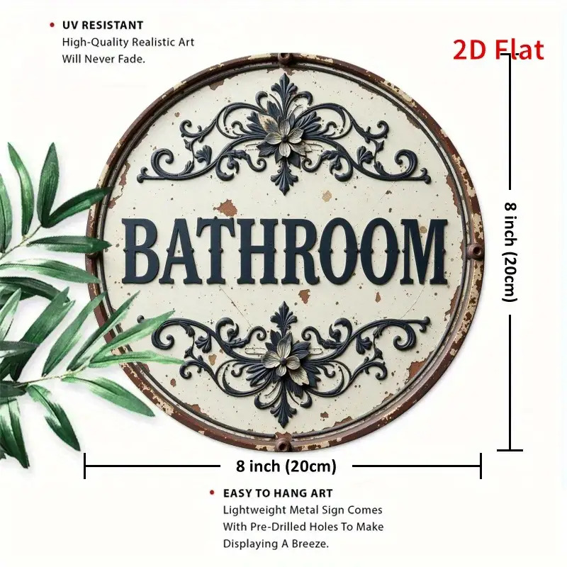 2D Flat, 1pc Vintage Round Met - Home Bathroom Name 评论和价格