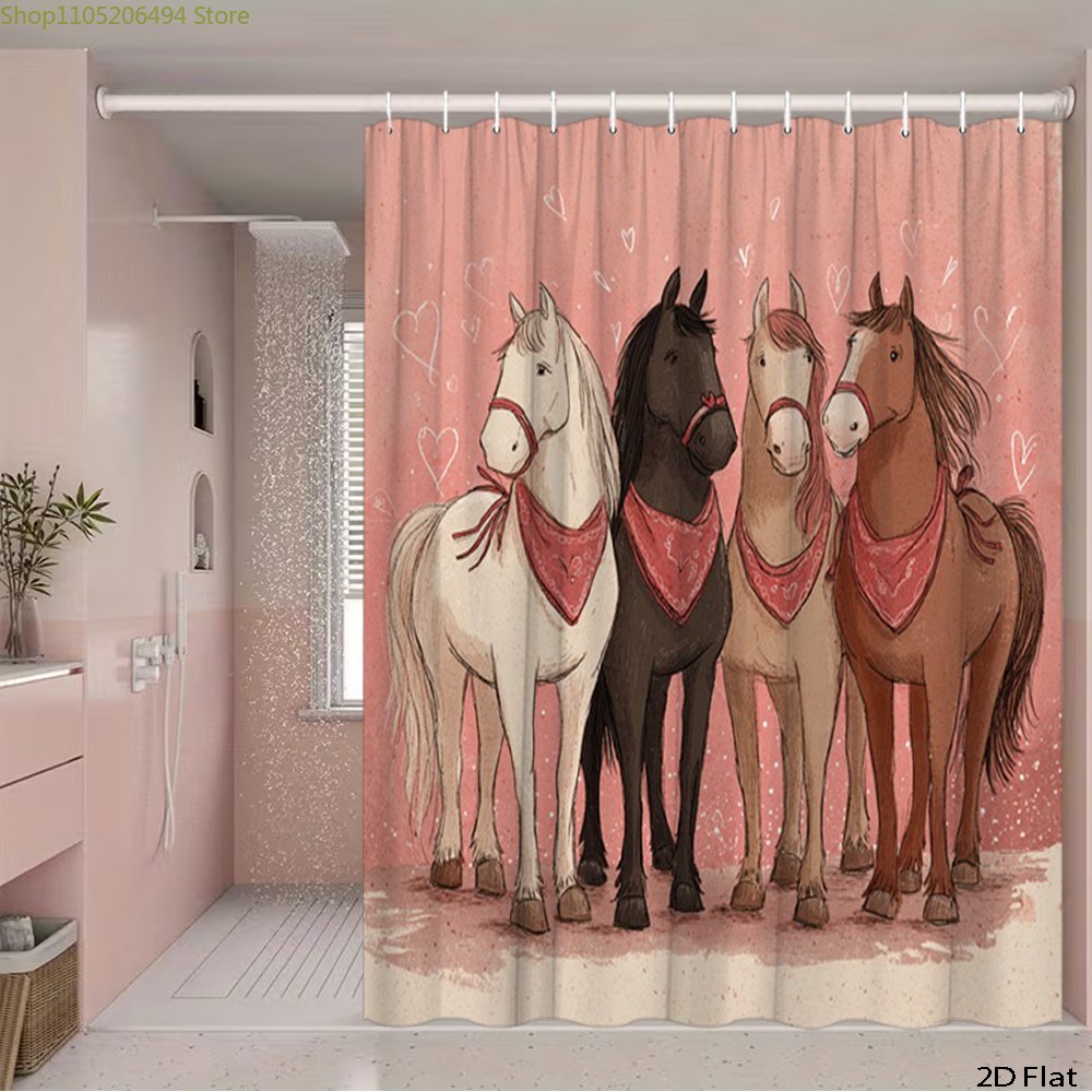 Cute Horses Shower Curtain, Ca - Home Bathroom Ideas 评论和价格